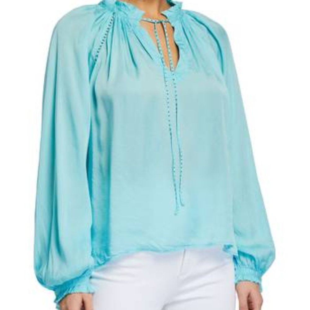 $298 Sz S Zadig & Voltaire Blue Theressa Long Sleeve Blouse Top